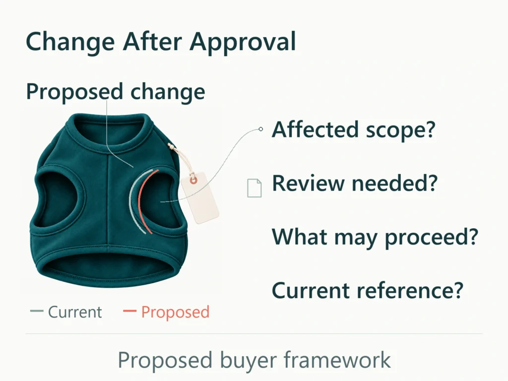 Conceptual change to part of a sample linked to questions about affected scope, review evidence, permitted work and the current reference