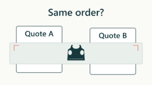 Conceptual quote outlines aligned against a shared pet apparel order-scope overlay, asking whether they cover the same order